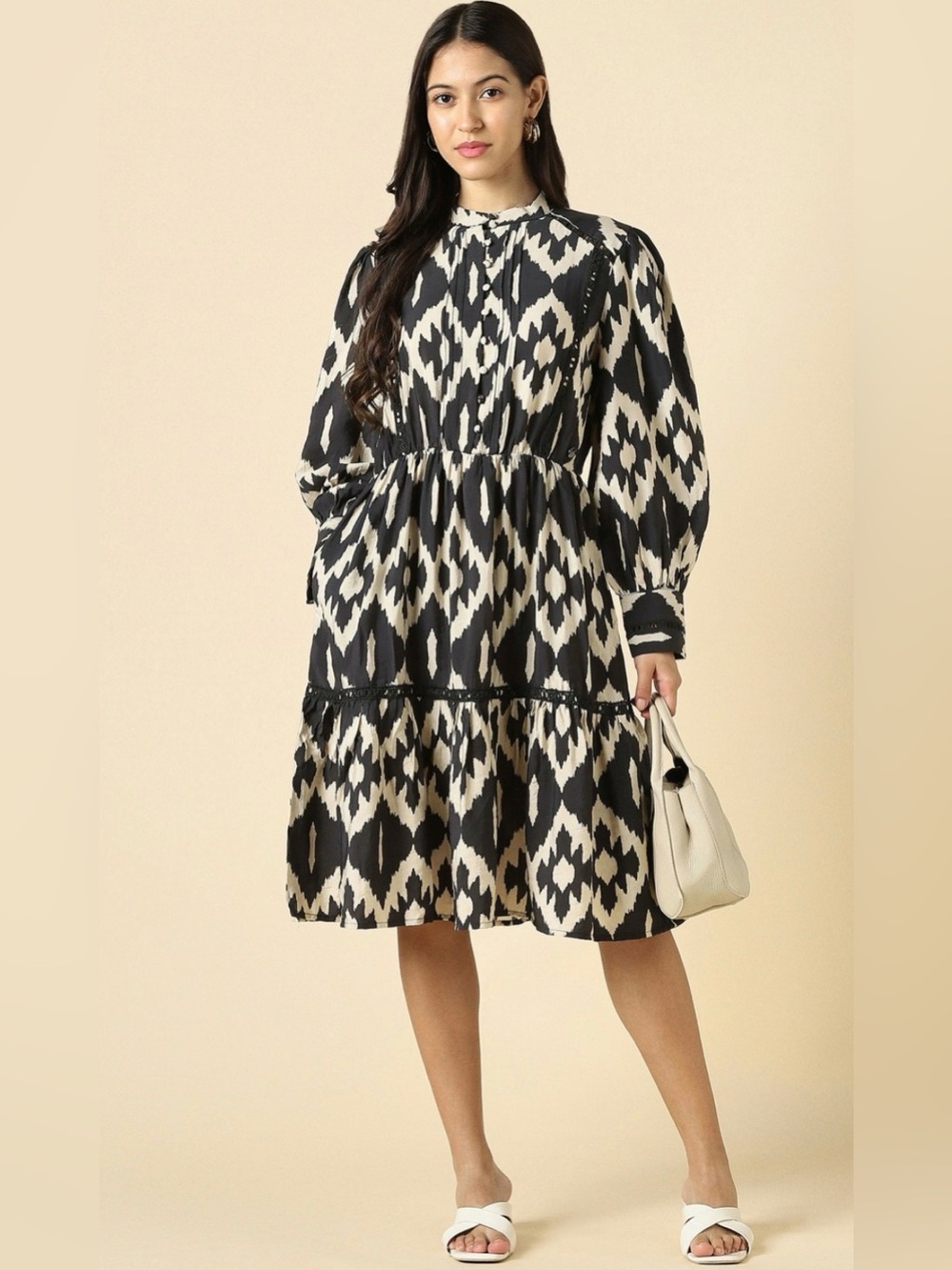Women black print summer dress